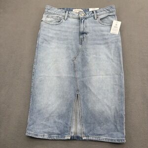 Lucky Brand Denim Midi Skirt Size 8/29 Light Wash Blue Asymmetrical Front Slit